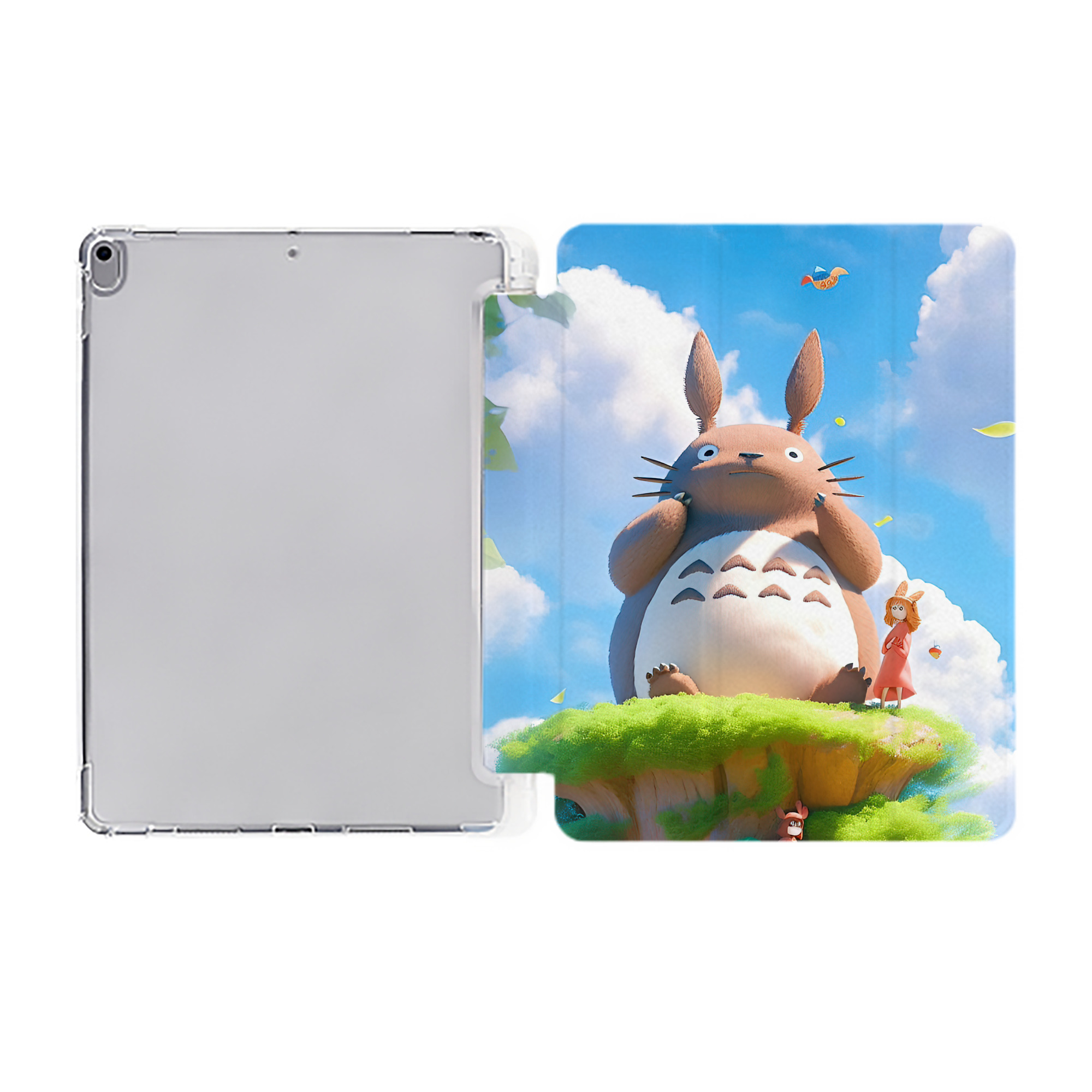 （画像用） となりのトトロ 草壁メイ 草壁サツキ My Neighbor Totoro Satsuki Kusakabe Mei Kusakabe IPad ケース ペン収納付き 三つ折りスタンド PUレザー×シリコン 対応機種9.5/10.5/10.9インチ